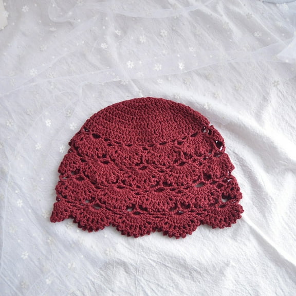 SikaFu Hat Girl Four Seasons Versatile Breathable Fashionable Handmade Hook Knitted Hat Hollowed Out Flower Type Spring And Summer Thin Elegant Baotou Hat