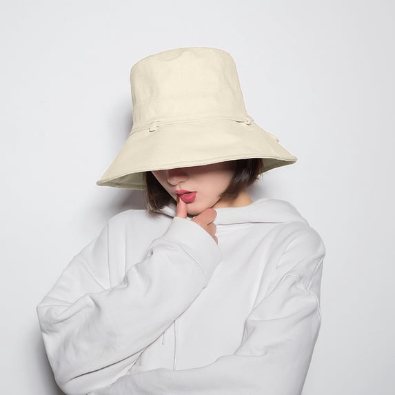 SikaFu Hat Girl Spring And Summer New Cotton, Linen Fisherman Hat Lady Pure Color Large Eaves Outdoor Sunscreen Hats
