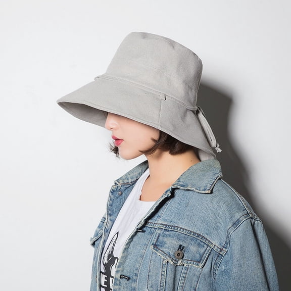 SikaFu Hat Girl Spring And Summer New Cotton, Linen Fisherman Hat Lady Pure Color Large Eaves Outdoor Sunscreen Hats