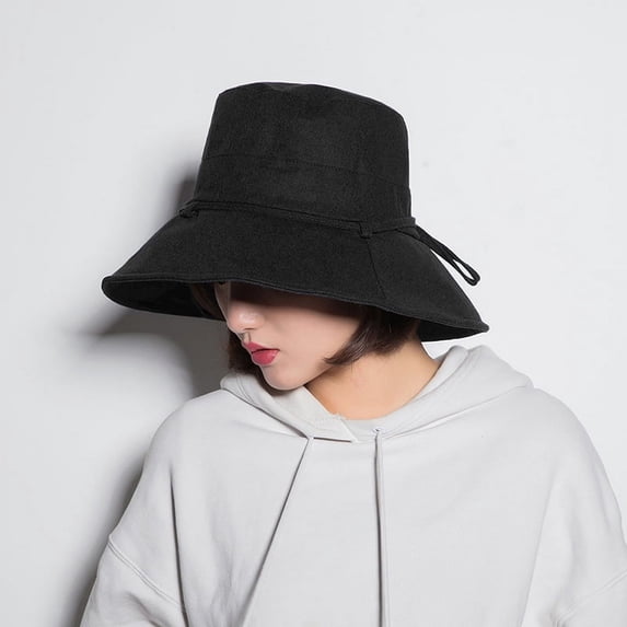 SikaFu Hat Girl Spring And Summer New Cotton, Linen Fisherman Hat Lady Pure Color Large Eaves Outdoor Sunscreen Hats