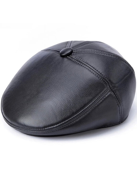 High Quality Leather Beret Cap Men Autumn Winter Hats for Men Elder Man Warm Dad Hats with Earflap Flat Newsboy Cap Beret