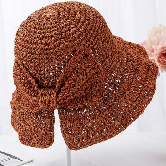 SikaFu High Quality Women Hat Ladies Elegant Big Bow Summer Hat Korea Style Solid Crochet Straw Hat Female Sun Hats for Women