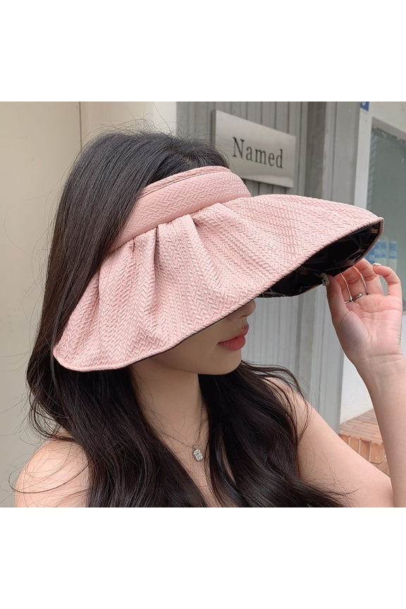 Hollow Top Shell Hat For Women Spring/Summer Korean Version Versatile Big Eaves Black Rubber Sun Visor Hat For Leisure Outdoor Face Covering Sun Protection Hat