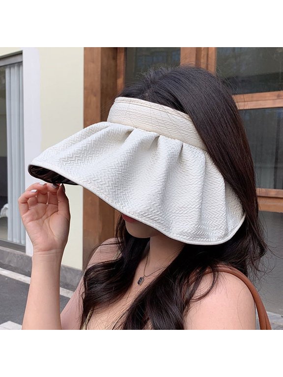 Hollow Top Shell Hat For Women Spring/Summer Korean Version Versatile Big Eaves Black Rubber Sun Visor Hat For Leisure Outdoor Face Covering Sun Protection Hat