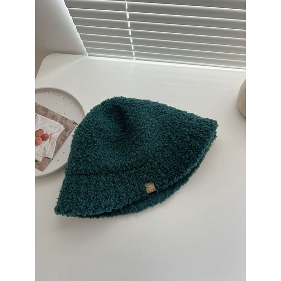 SikaFu I Love Baby Blue So Much! Basic Candy Color Lamb Hair Fisherman Hat Women's Retro Versatile Autumn/Winter Warm Pot Hat