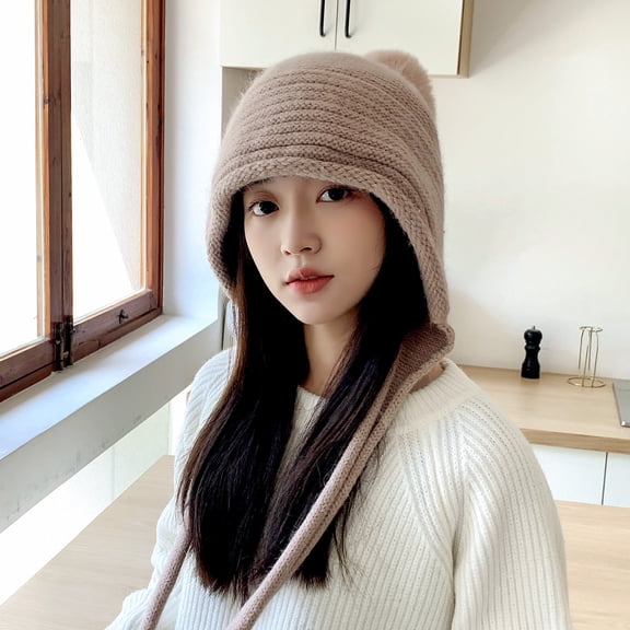 SikaFu Internet Celebrity Sequent Knitted Hat Lady In Autumn And Winter Hair Balls With Velvet Lighter Heating Hat Cute Strap Hat