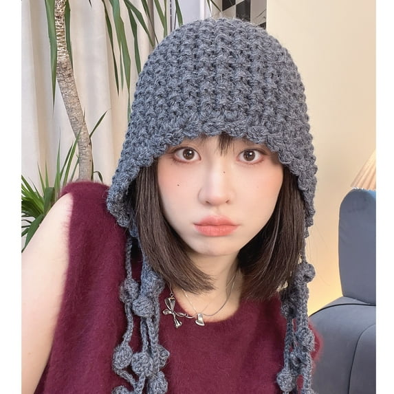 SikaFu Is The Autumn Knitted Woolen Hat Versatile Fashion Ladies Net Red Tassel Hook Needle Casual Thick Baotou Cap