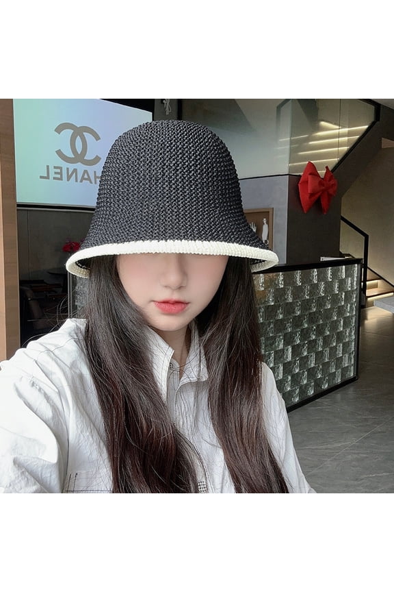 Japanese Foldable Fisherman Hat Women's Korean Edition Instagram Sunshade And Sunscreen Hat Simple Color Block Milk Silk Woven Bucket Hat
