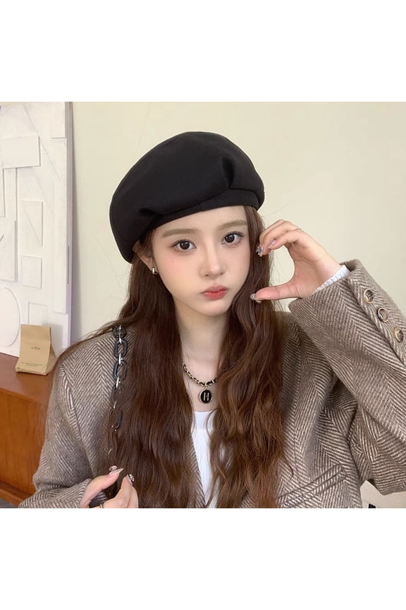 Japanese Pleated Patchwork Octagonal Hat, Women's British Style Retro Beret, Versatile Spring And Autumn Big Head Circumference Newsboy Cloud Hat