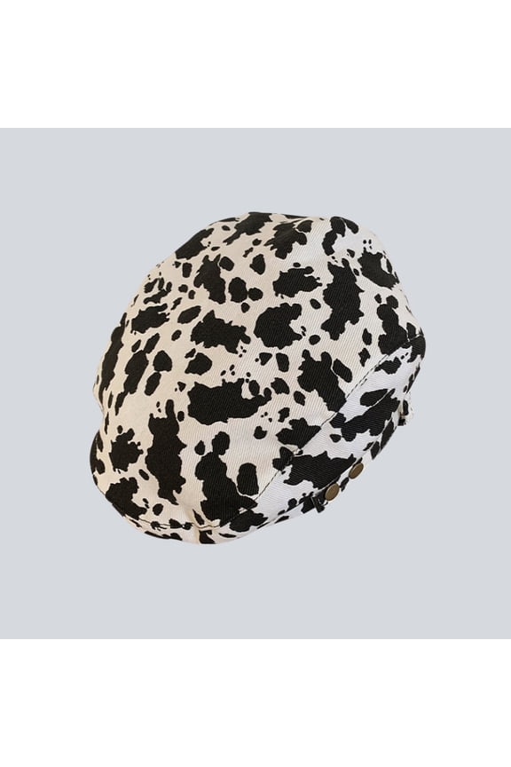 Japanese Retro Versatile Milk Patterned Front Hat For Women With A Big Head, A Small Face, And A Reverse Wearing Beret. Painter's Newsboy Hat Trend