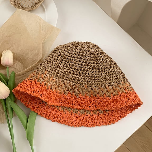 SikaFu Japanese Straw Hat Female Summer Seaside Vacation Face Showed Facial Sun Sunscreen Hat, Big Head, Hand -Woven Sun Hat