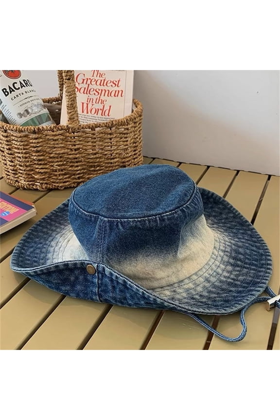 Japanese Washed Denim Fisherman Hat For Women In Spring And Summer, Casual And Versatile Basin Hat, Plain Face Covering, Revealing Face, Small Mountaineering Hat