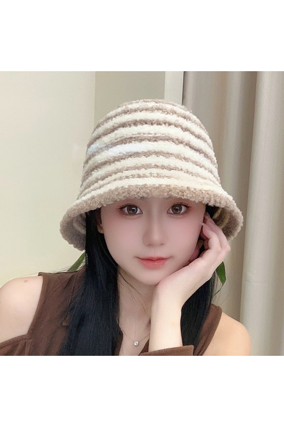 Knitted Fisherman Hat Autumn And Winter Women's Net Red Knitted Stripes Show Face Small Basin Hat, Versatile For Daily Leisure, Simple Bucket Hat