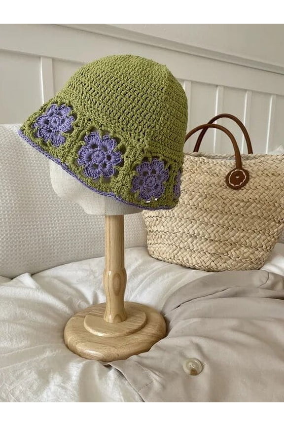 Knitted Floral Bucket Hats For Women Spring Summer Sun Hat Female Crochet Fishermen Cap Outdoor Travel Basin Caps Panama Gorros