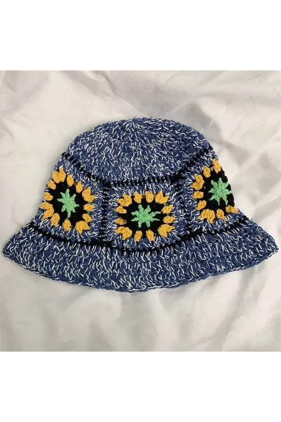 Knitted Flower Bucket Hats For Women Spring Summer Travel Sunshade Hat Hand Crochet Fishermen Cap Female Outdoor Basin Cap Gorro
