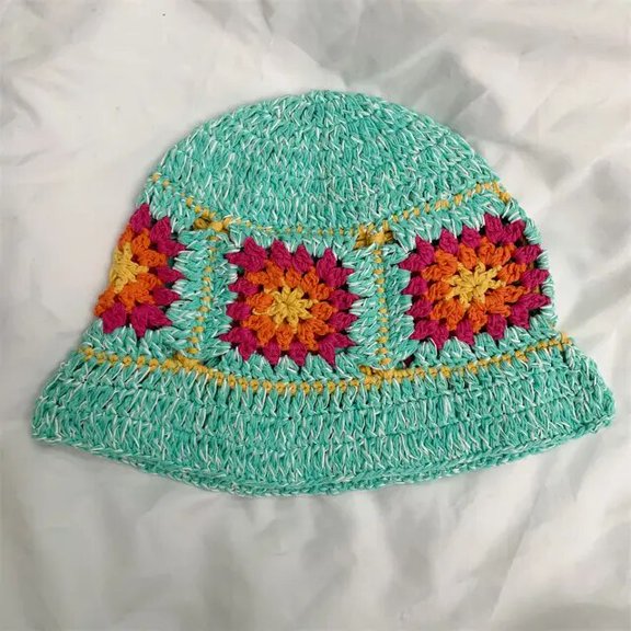SikaFu Knitted Flower Bucket Hats For Women Spring Summer Travel Sunshade Hat Hand Crochet Fishermen Cap Female Outdoor Basin Cap Gorro