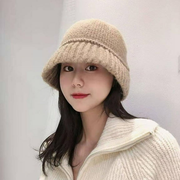 SikaFu Korean Knitted Hat Women's Autumn And Winter Korean Edition Versatile Warmth Showcase Face Small Knitted Hat Women's Big Head Waist Bucket Hat