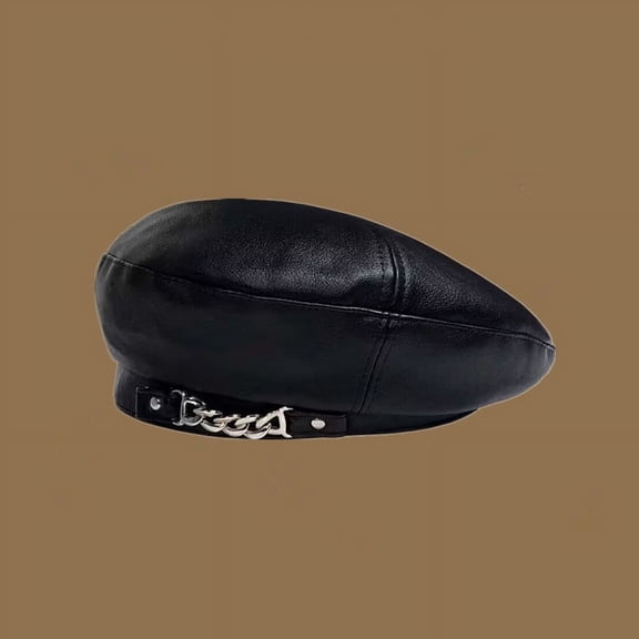 SikaFu Korean Version Of PU Leather Beret Children's Spring And Autumn British Versatile Artistic Painter Hat Hong Kong Style Pumpkin Hat Octagonal Hat Trend