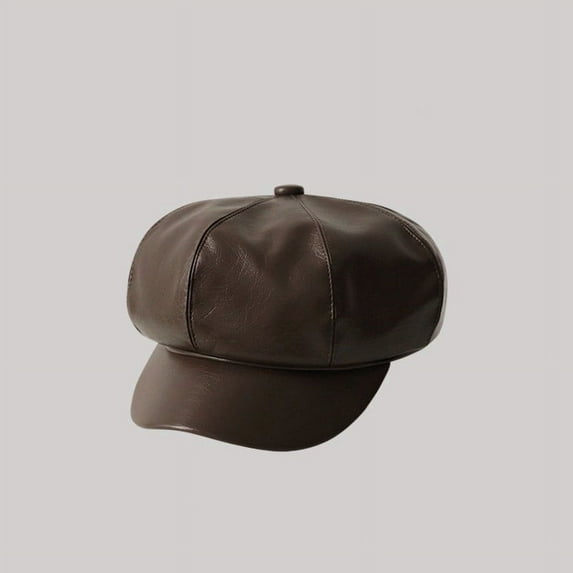 SikaFu Korean Version Of PU Leather Beret Children's Spring And Autumn British Versatile Artistic Painter Hat Hong Kong Style Pumpkin Hat Octagonal Hat Trend