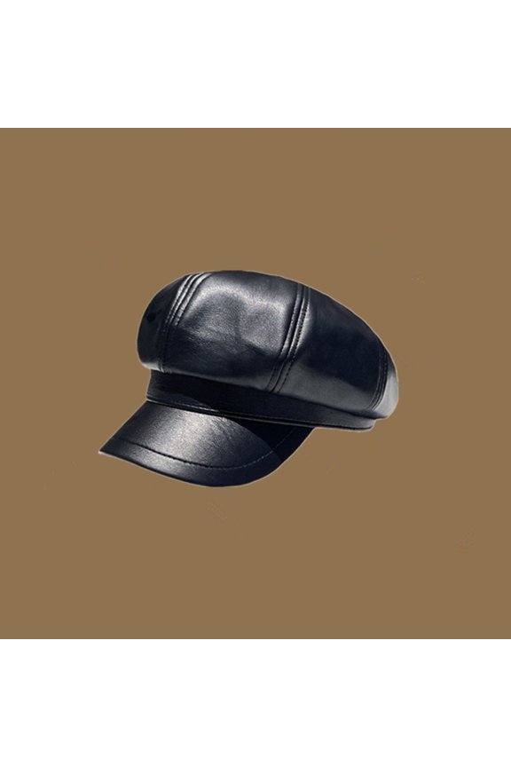 Korean Version Of PU Leather Beret Children's Spring And Autumn British Versatile Artistic Painter Hat Hong Kong Style Pumpkin Hat Octagonal Hat Trend