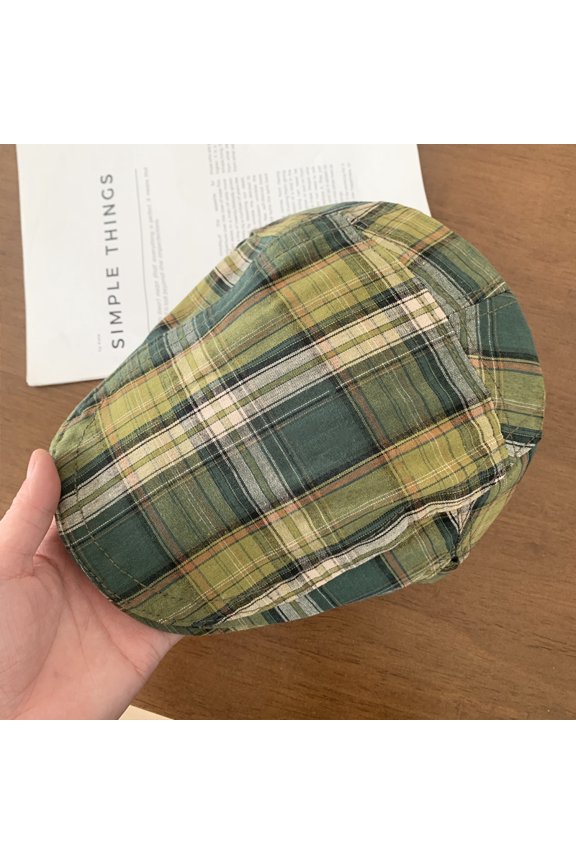 Korean Version Plaid Front Hat For Women, Summer Retro Thin Style Artistic Painter Hat With Small Face And Reverse Duck Tongue Painter Hat