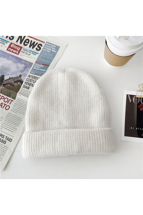 Korean Version Rabbit Hair Knitted Thick And Warm Knitted Hat, Cute And Versatile In Autumn And Winter, Ear Protection For Couples, Pile Up Hat, Solid Color Hat