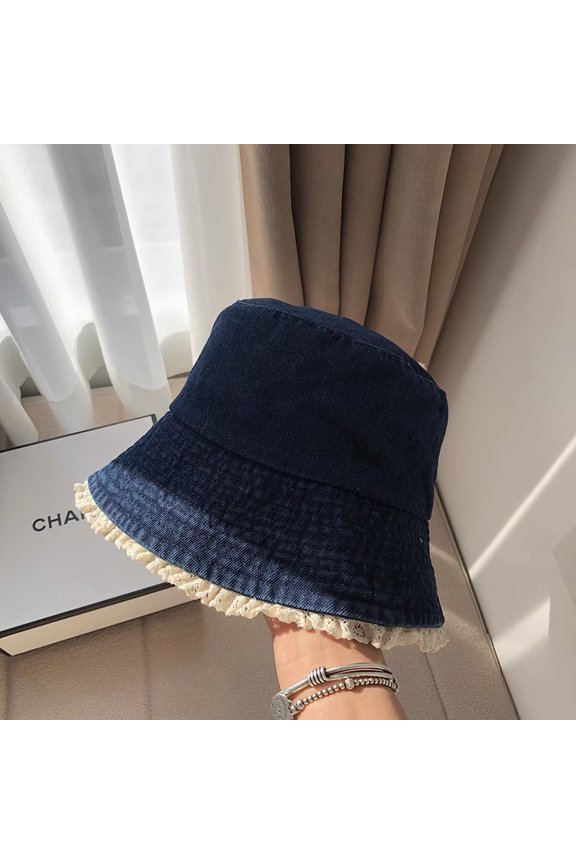 Lace Side Denim Sunscreen Hats Female Spring And Summer Out Of The Wild Fisherman Hat Sweet Sun Hat Shows Small Face