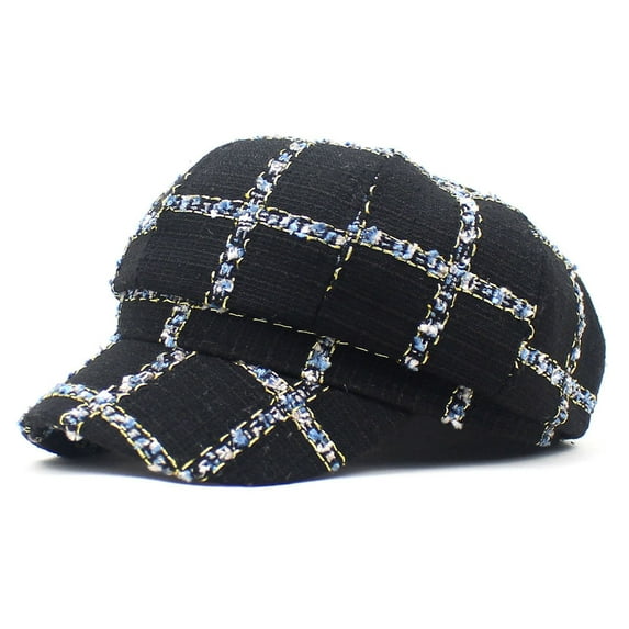 SikaFu Little Incense Black And White Plaid Echico Hat Autumn And Winter Winter Hat Thick Mao Mao Mo Breda Net Red Fashion Duck Tongue Hat