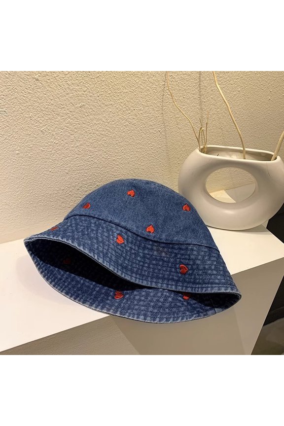 Love Denim Fisherman Hat Female System Is Old Retro Net Red Versatile Big Head Surrounding Sunbat Hat Bucket Hat