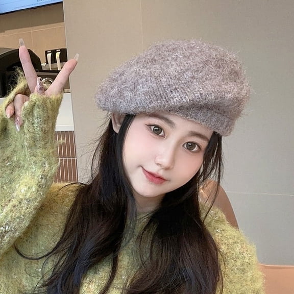 SikaFu Maheimao Hat Autumn And Winter Korean Edition Knitted Plush Rabbit Hair Beret Japanese Large Head Circumferential Face Small Woolen Hat