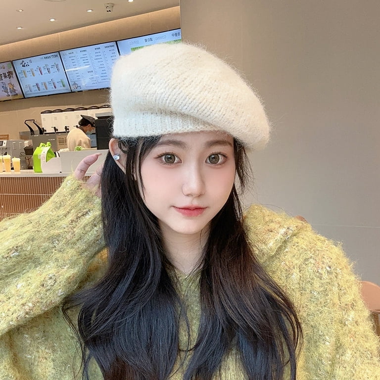 帽子 FUMIKA UCHIDA RABBIT FUR PLAIN BERET SikaFu Maheimao Hat Autumn And Winter Korean Edition Knitted Plush