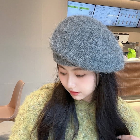 SikaFu Maheimao Hat Autumn And Winter Korean Edition Knitted Plush Rabbit Hair Beret Japanese Large Head Circumferential Face Small Woolen Hat