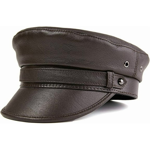 SikaFu Men Sheepskin Leather Military Cap Winter Warm Hat