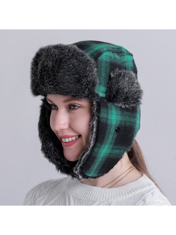 Men Women Winter Hat Plaid Thick Warm Russian Hat Male Female Ski Trapper Earflap Cap Windproof Bomber Hat Russian Cap