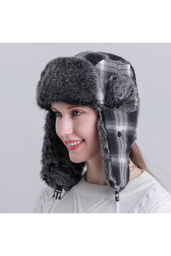 Men Women Winter Hat Plaid Thick Warm Russian Hat Male Female Ski Trapper Earflap Cap Windproof Bomber Hat Russian Cap