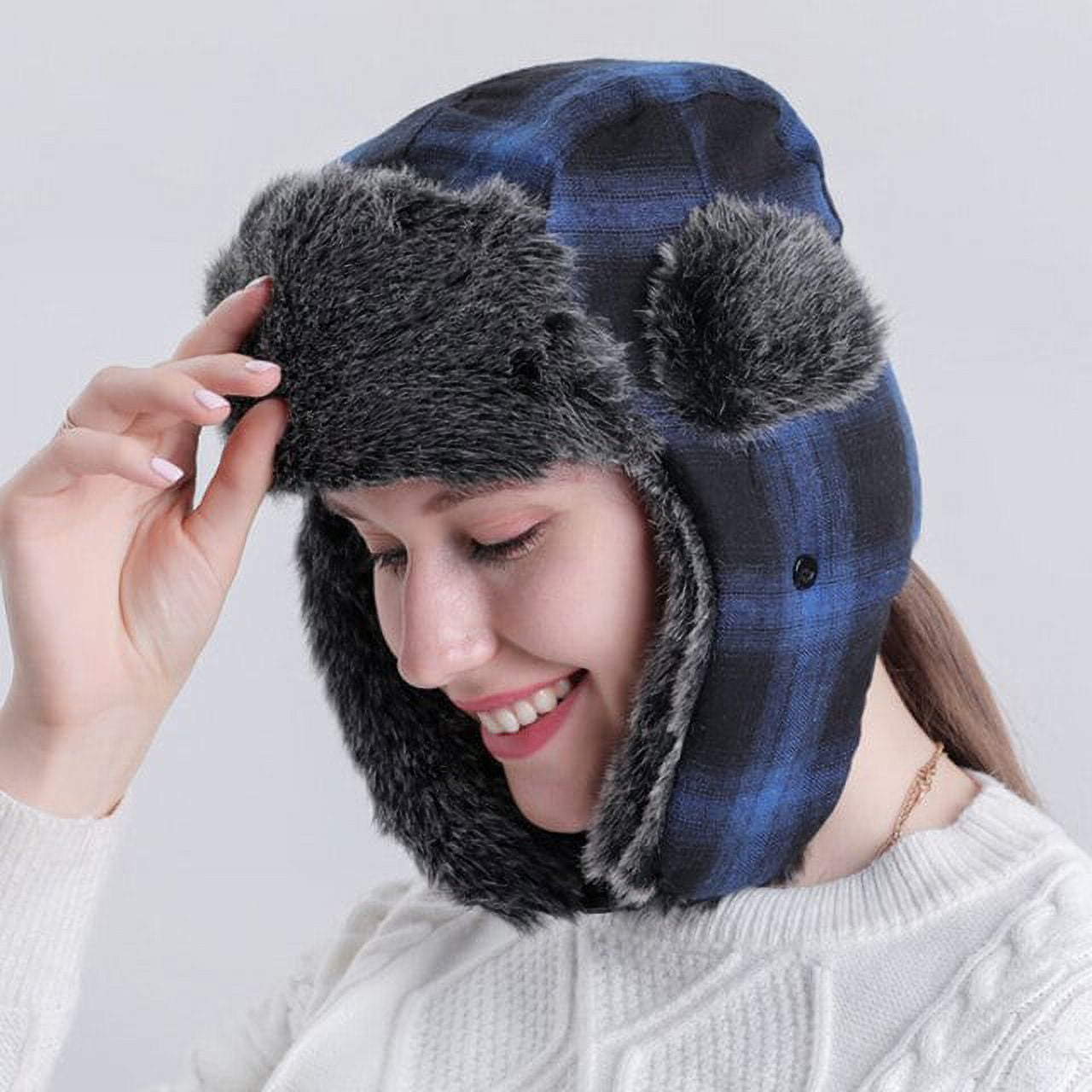 SikaFu Men Women Winter Hat Plaid Thick Warm Russian Hat Male Female Ski Trapper Earflap Cap Windproof Bomber Hat Russian Cap