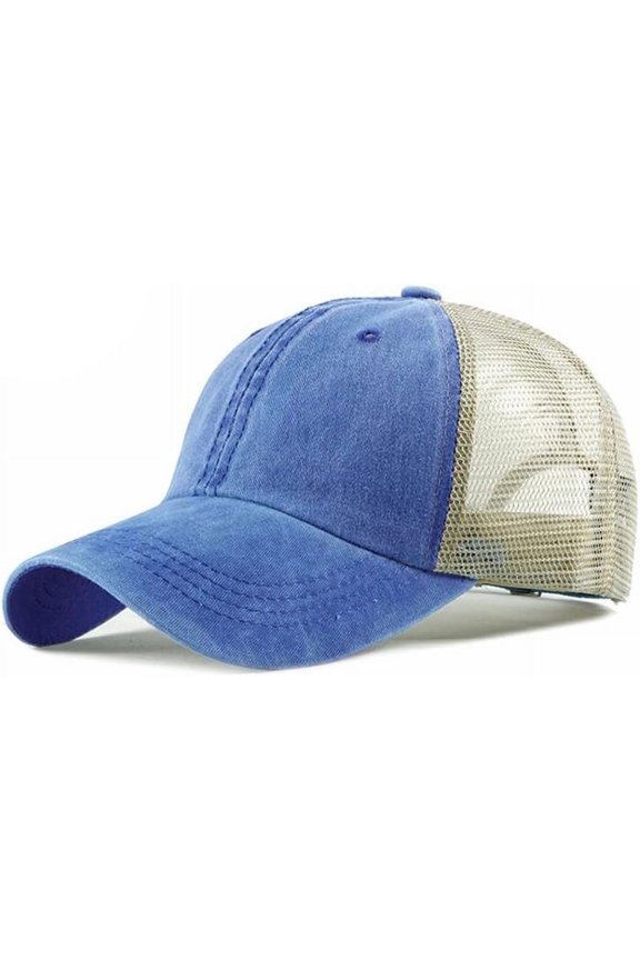 Men's Adjustable Mesh Back Cap Curved Bill Snapback Mesh Baseball Cap Retro Washed Trucker Cap Breathable Sun Hat