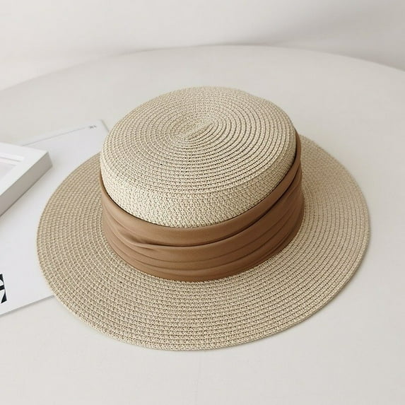 SikaFu Minimalist Flat Top Hat, Summer Female British Retro Small Top Hat, Temperament, Socialite Seaside Vacation Sun Hat