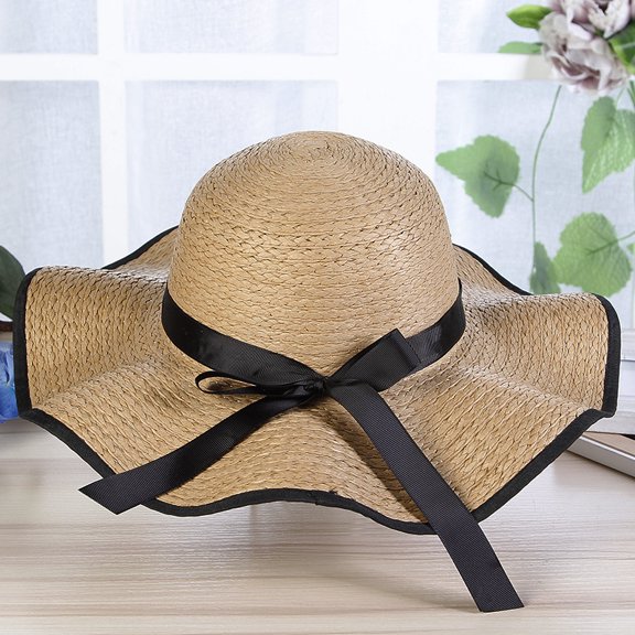 SikaFu Ms. Ruili Hat Outdoors Beach Hat Sunscreen Hats, Butterfly Knot Straw Hat
