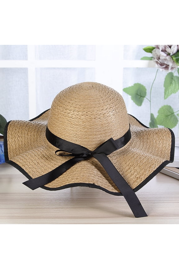 Ms. Ruili Hat Outdoors Beach Hat Sunscreen Hats, Butterfly Knot Straw Hat