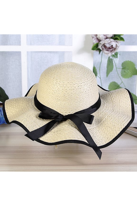 Ms. Ruili Hat Outdoors Beach Hat Sunscreen Hats, Butterfly Knot Straw Hat