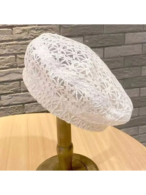 Multi Colored Summer Crochet Beret for Women Slouchy Breathable Lace Beret Hat Cutout Floral Beanie Cap Head Covering Cotton Hat