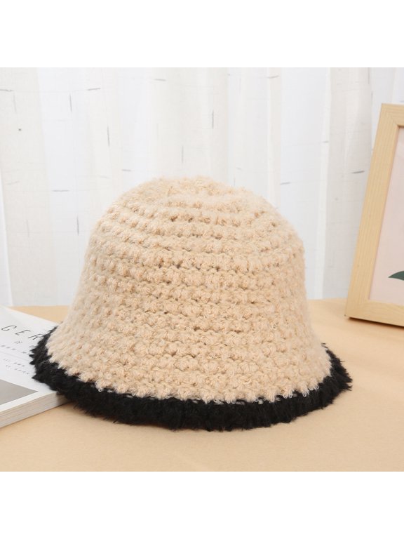 New Autumn And Winter Fashion Wool Barrel Hats Female Outdoor Ear Care Ears Black Roll Warm Knitted Woven Cap Spot Replacement