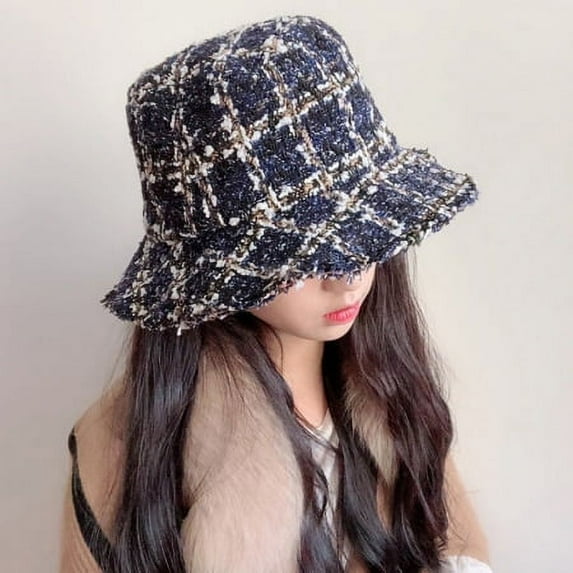 SikaFu New Autumn Winter Hats for Women Flat Top Ladies Hat Bucket Vintage Retro Knitted Fisherman Cap Female Panama Bucket Hats