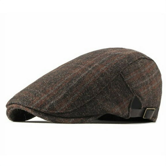 SikaFu New Autumn Winter Wool Beret Men Women Retro Vintage Plaid Ivy Newsboy Flat Cap Adjustable Duckbill Beret Cap Men Cap Hat