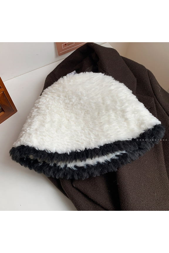 New Black Plush Bucket Hat For Women's Autumn And Winter Korean Edition Versatile Show Face Small Fisherman Hat Show Face Small Warm Hat
