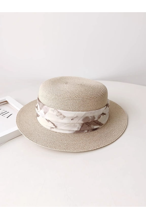 New Chinese Style Straw Hat For Women In Spring And Summer, Shading And Sun Protection, Simple And Versatile, Elegant, Seaside Vacation, Flat Top Straw Hat Trend