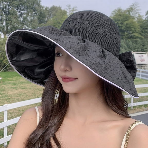 SikaFu New Fashion Hollow Sun Hat Female Summer Simple Bow Sunscreen Hat Sweet Breathable Big Hat Fisherman Hat