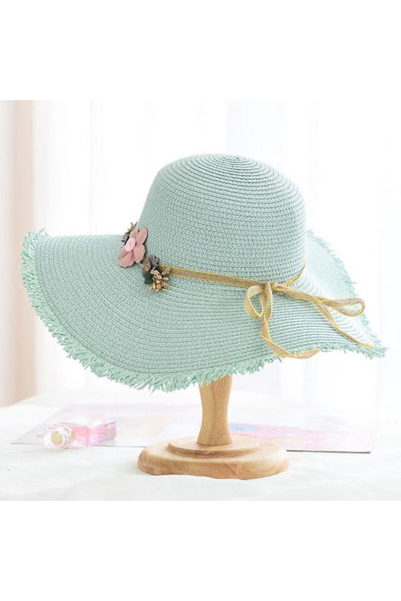 New Fashion Spring Summer Hat Women Handmade Flower Band Wide Brim Hat Ladies Beach Cap Packable Floppy Beach Sun Hat