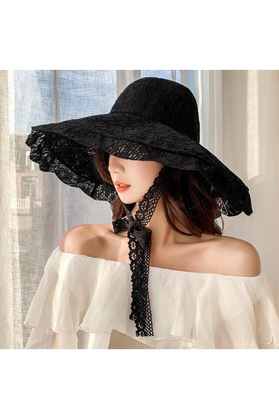 New Fashion Women Summer Hat Ladies Solid Lace Wide Brim Sun Hat Bucket Cap Female Elegant Packable Panama Beach Hat